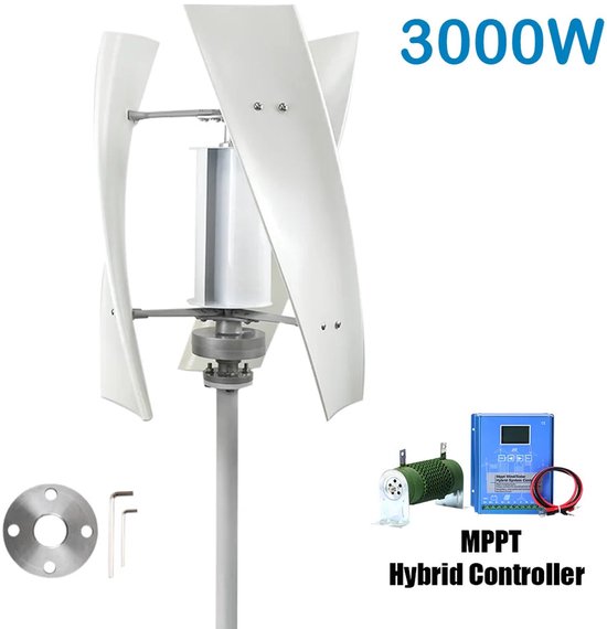 3000W Verticale Windmolen Turbine – Windgenerator – Windkrachtgenerator – Energie Generator – Windenergie Systeem – 12V Variant – Hybride MPPT Controller – Duurzame Aluminium Behuizing
