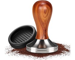Koffietamper - Espresso stamper - Perfecte Espresso - Platte RVS basis - 58 mm - Rood