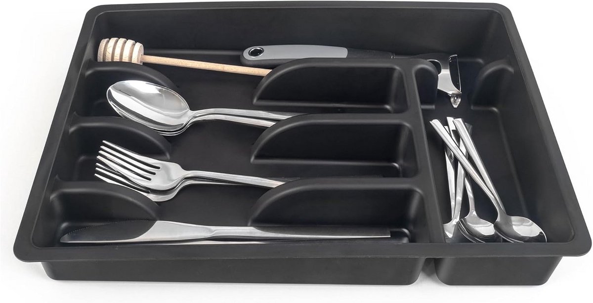 Bestekorganizer voor Lade - 5 Compartimenten - Robuust - 36 x 25,5 x 5,5 cm - Zwart