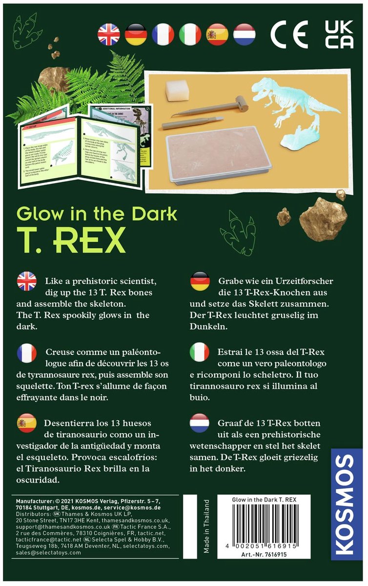 KOSMOS Dig Out Glow in the Dark T-Rex - Opgravingsset - Graaf een Lichtgevend T-Rex Skelet Op - Bouw Zelf een Dino van 13 Botdelen - Inclusief Hamer en Beitel - STEM Speelgoed - Vanaf 7 Jaar — afbeelding 9