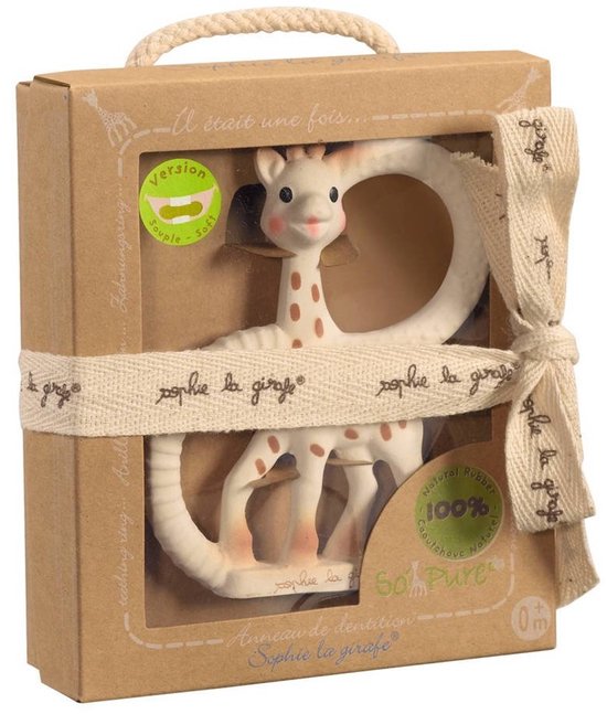 Sophie de giraf Bijtring Very Soft - Baby speelgoed - Kraamcadeau - Babyshower cadeau - 100% Natuurlijk rubber - In gerecyled geschenkdoosje met organic katoenen strikje - Vanaf 0 maanden - Bruin/Beige