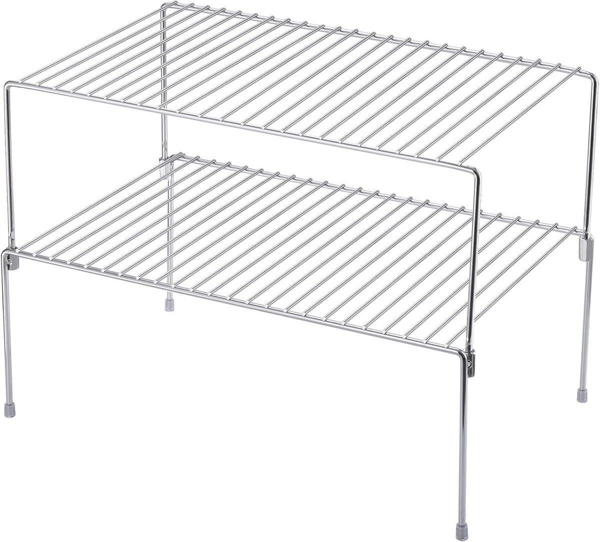 Set van 2 stapelbare diepvriezerkast opbergplanken - Ruimtebesparende metalen keuken organizer in chroom