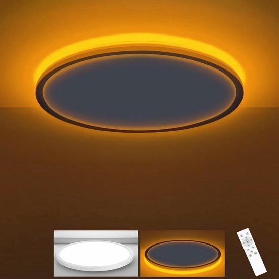 LZQ Led-plafondlamp, dimbaar, met afstandsbediening, 60 W, RGB led- plafondlamp, 2800-6500 K, ronde plafondverlichting (sterrenhemel-effect