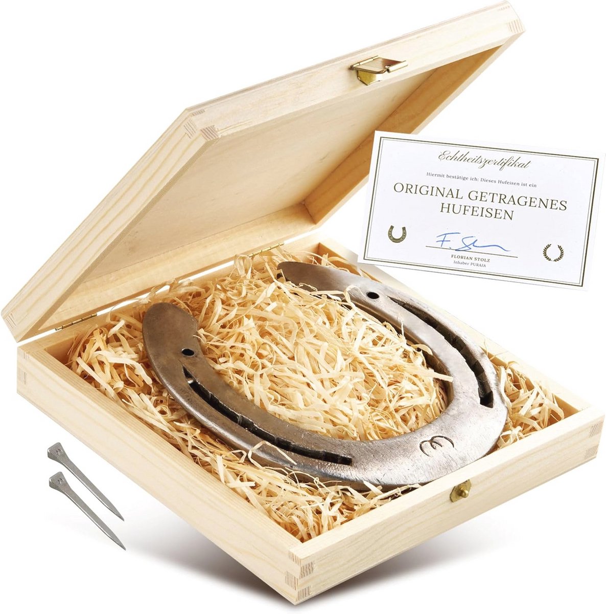 Echt gedragen hoefijzer in luxe houten doos - Geluksbrenger voor elke gelegenheid