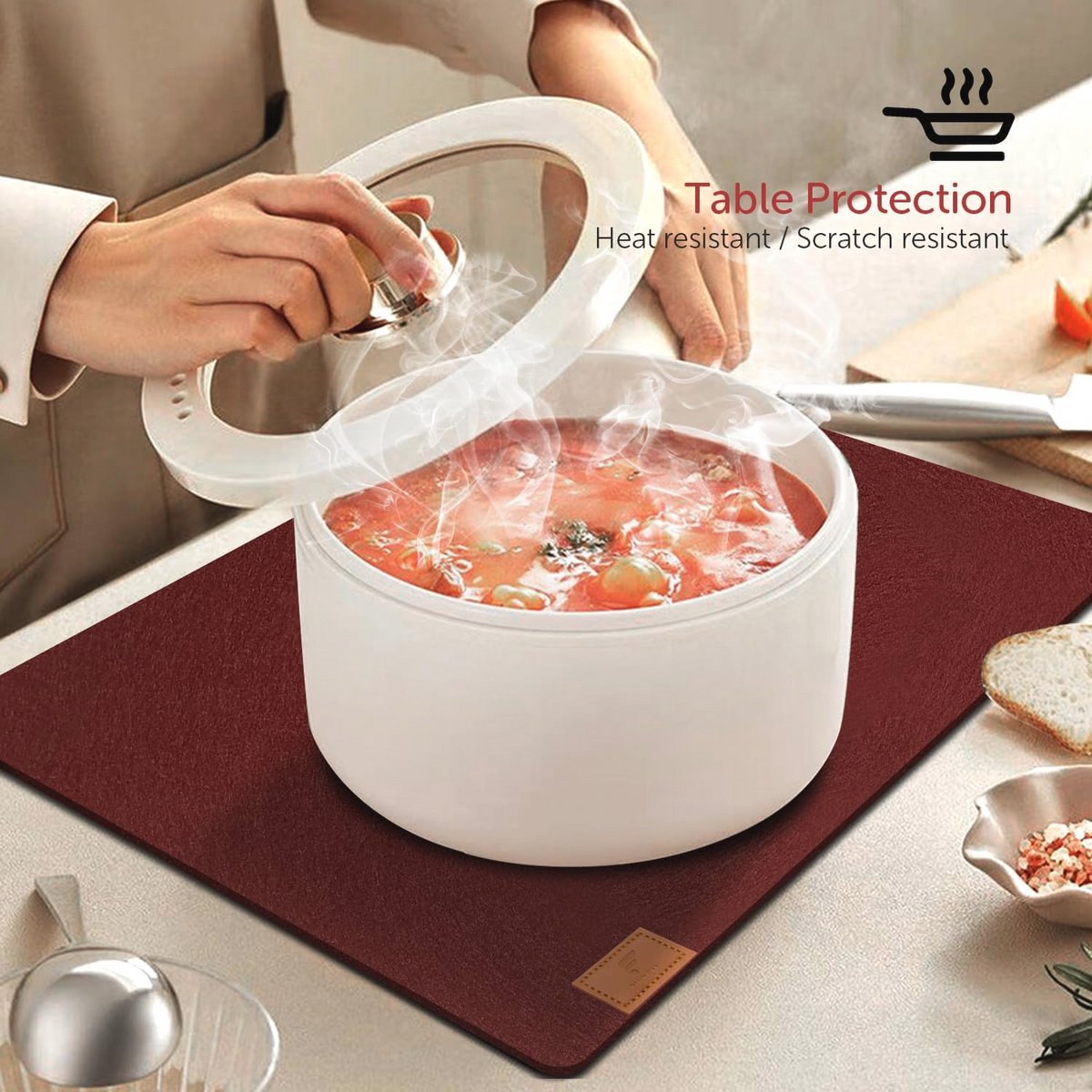 Vilt placemats set van 18, afwasbaar, hittebestendig en antislip voor eettafel - 44 x 31 cm, bordeauxrood — cadeau in Wonen & Interieur - foto 4