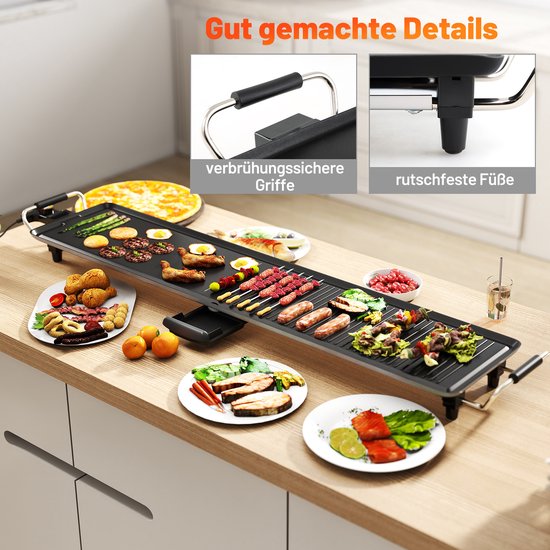 COSTWAY Teppanyaki Grill 1800 W, elektrische grillplaat, anti-aanbaklaag, tafelgrill met instelbare temperatuur, thermostaat en vetopvangschaal, elektrische grill voor binnen en buiten, 100 cm — afbeelding 2
