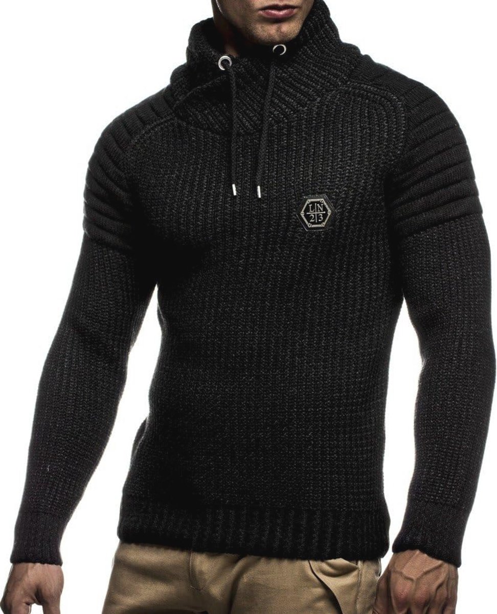 Heren Pullover Hoodie Gebreide Trui Lange Mouwen Gewatteerde Sweatshirt Biker-Stijl Sjaalkraag