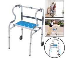 Loophulpmiddel voor senioren met 2 zwenkwielen, opvouwbare rollator voor volwassenen, stabiel, 8-traps hoogte Verstelbaar, aluminium looprek, tot 180 kg, looprek met afneembare zitting en antislipmat