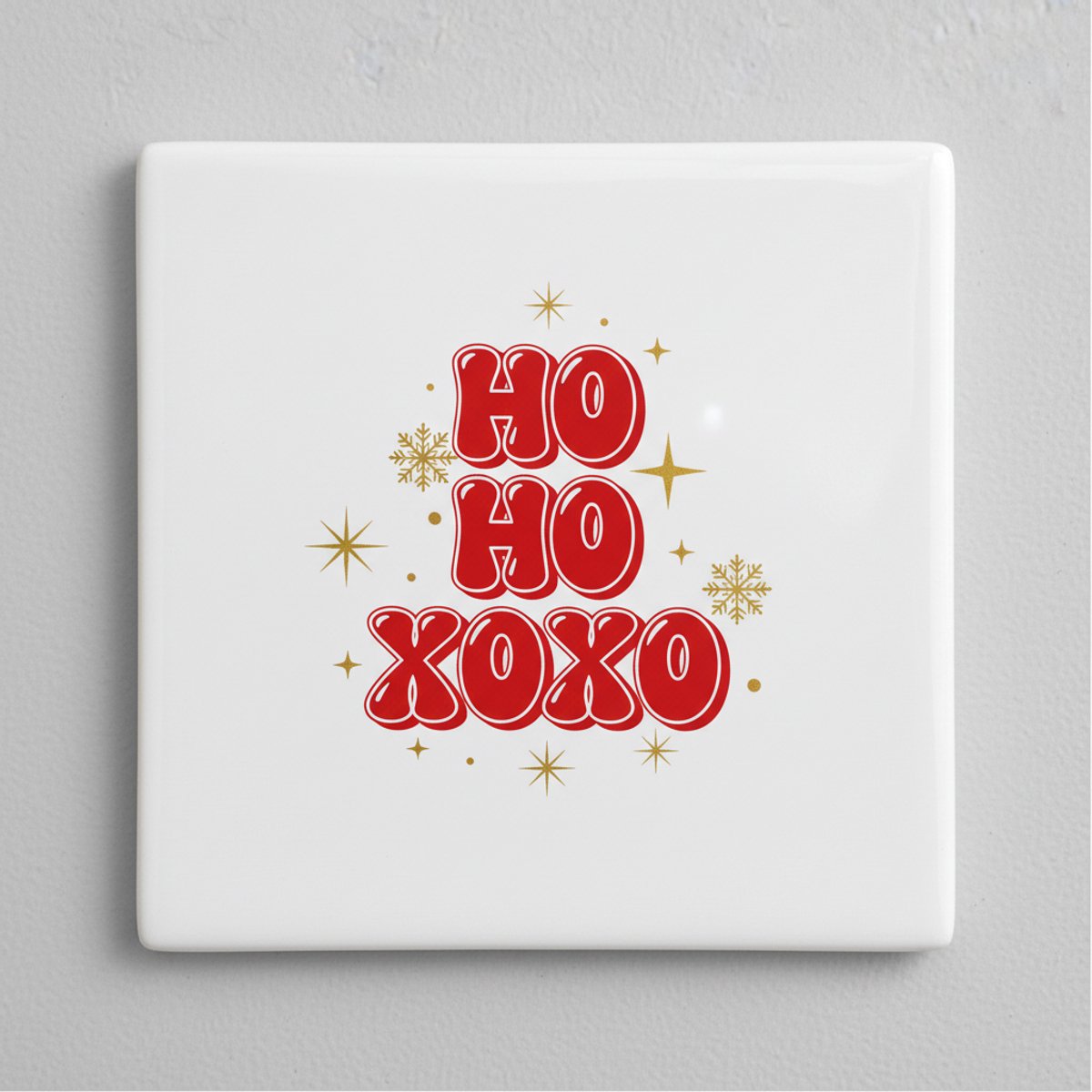 Ho Ho XOXO Kerst Keramische Tegel – Feestelijke Kerst Wanddecoratie met Sprankelende Accen