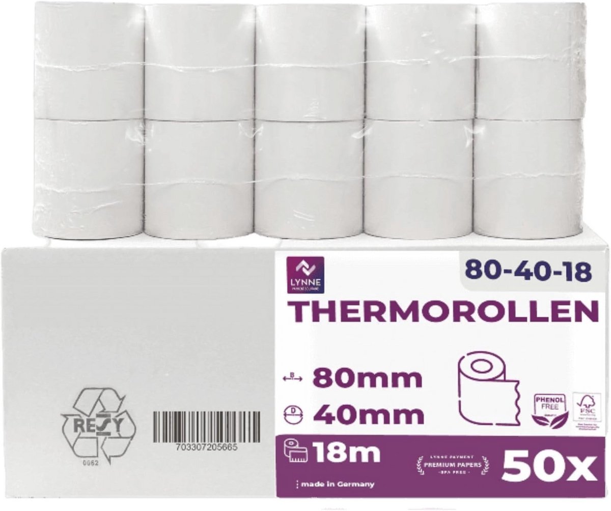Kassarollen 80 mm x 40 mm x 12 mm - Thermisch Papier BPA-vrij (50 rollen)
