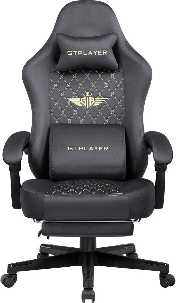 GTPLAYER - Gaming Stoel Stof - 150 kg met Verenzitkussen en Voetensteun - Grijs