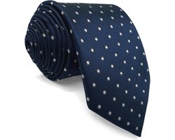 S&W SHLAX&WING Gestipte Marineblauwe Stropdas voor Mannen Witte Stippen Combipak Geweven
