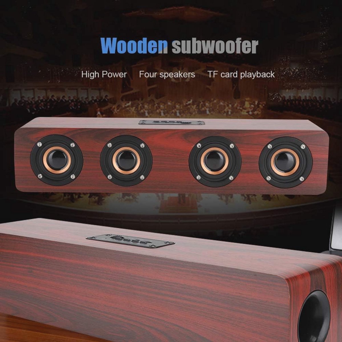 Houten Bluetooth Soundbar 12W HiFi met AUX en FM - afbeelding 3