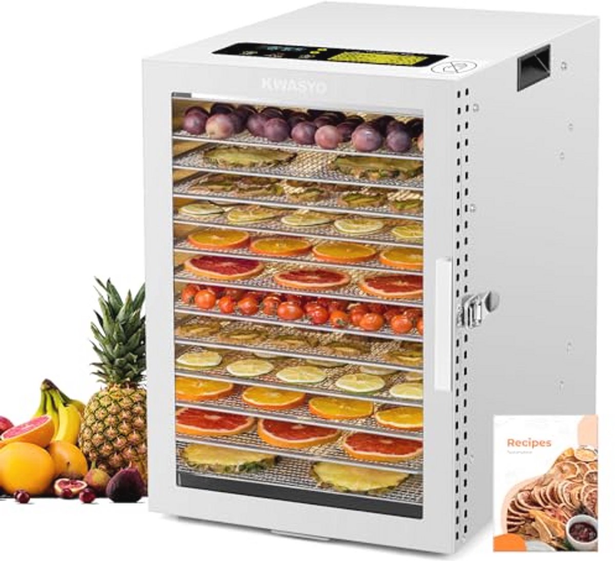Voedseldroger met 12 etages en temperatuurregeling van 30-90 °C