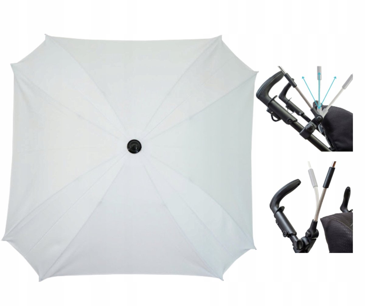 Witte Kinderwagen Parasol UV50+ Vierkant 62cm - Bescherming & Comfort