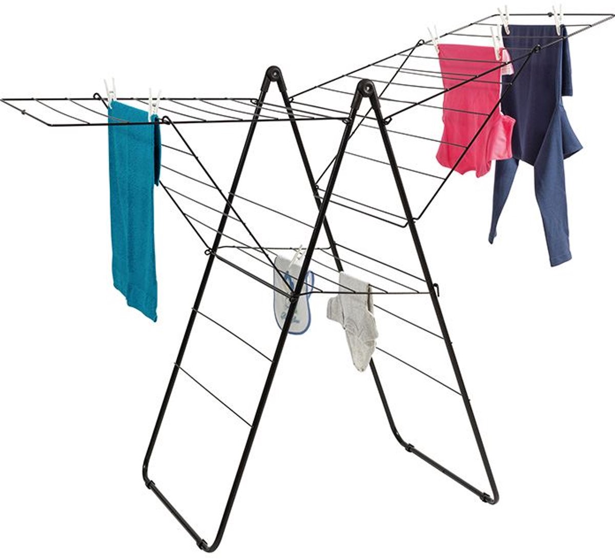 Practo Home t-model droogrek Justine - Zwart - 25M drooglengte - T-model droogrek met stevige scharnieren - Zelfstandig staand met voetjes - Drooglengte van 25 meter