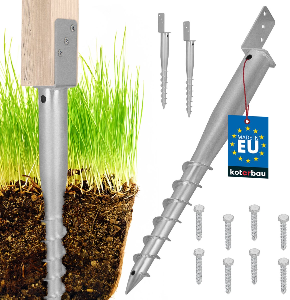 Kotarbau - Stalen Schroefbare Paalbasis - 60x735mm - Verzinkt - Set van 2