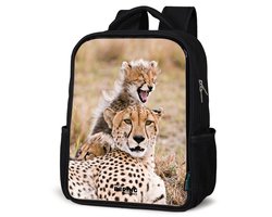 NoBoringSuitcases.com® - Rugzak zwart - Schooltas jongen & meisje - Cheeta - Wilde dieren - Savanne - Portret - Rugtas voor school - Boekentas kind - Schoolrugzak - Kinderrugzak