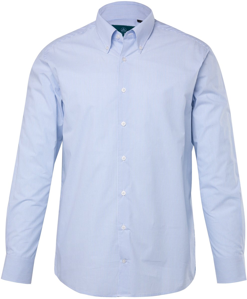 Boston Park - Heren - Gestreept overhemd lange mouwen buttondownkraag - Lichtblauw - Maat 6XL