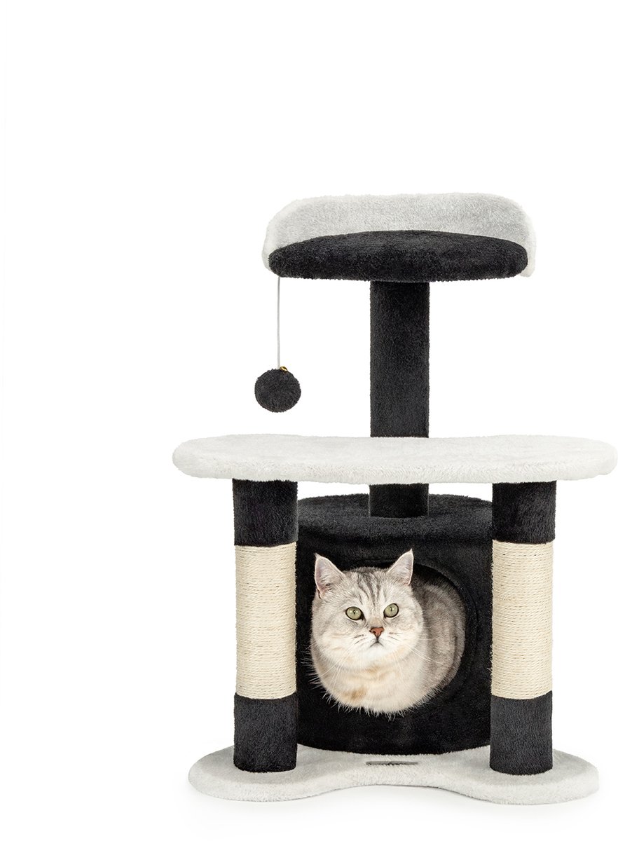 lionto kattenkrabpaal, knus huisje, sisal & speelbal, 65 cm zwart/wit