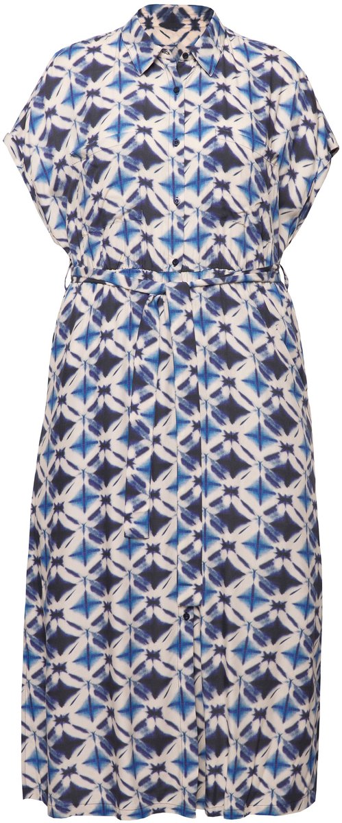 Studio Untold - Dames - Maxi-jurk oversized batikprint overhemdkraag - Indigo - Maat 50+