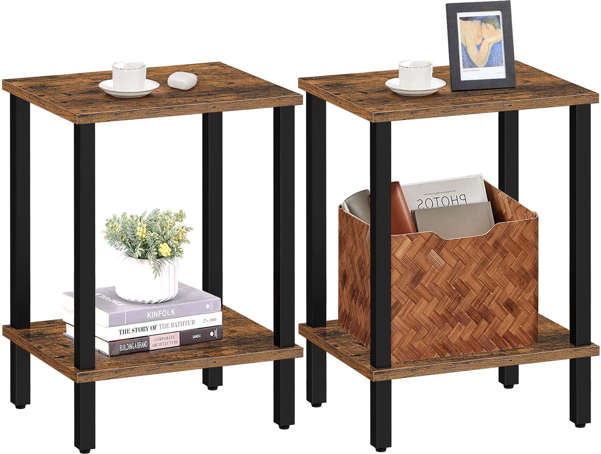 Nachtkastjes Set van 2 – Industrieel Hout & Metaal – Bijzettafels / Plantenstandaard – Multifunctionele Tafels – IN-HOMEXL Umbria - 30 ×38 × 45 cm cm