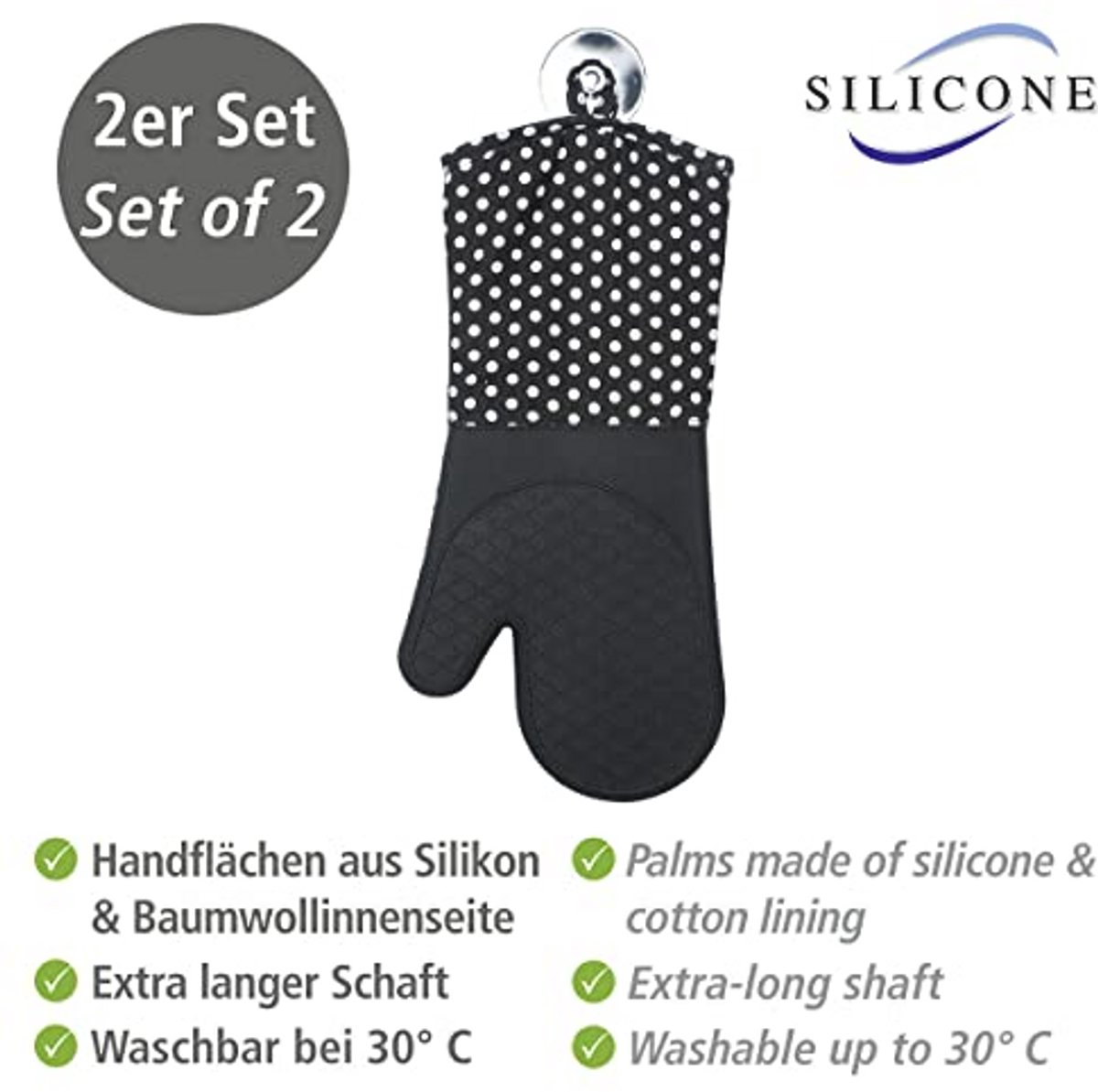 Zwarte Siliconen Ovenhandschoenen van Katoen - 18.5 x 37.5 cm