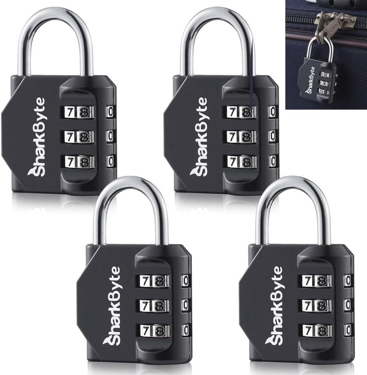 Weerbestendig Outdoor Bagageslot - 3-draads combinatiehangslot voor koffers, bagage, reistassen en gymkluisjes (set van 4)