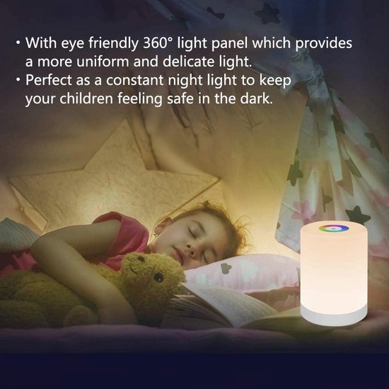 Dimbare Nachtkastlamp met Kleurverandering, USB Oplaadbaar LED Nachtlicht voor Kinderen en Camping van Merkloos — afbeelding 4
