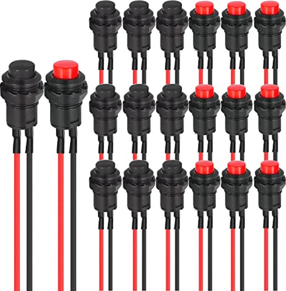 Mini drukknopschakelaar 12 mm - 20 stuks momentary schakelaar voor Arduino, autotrompet, pc en meer