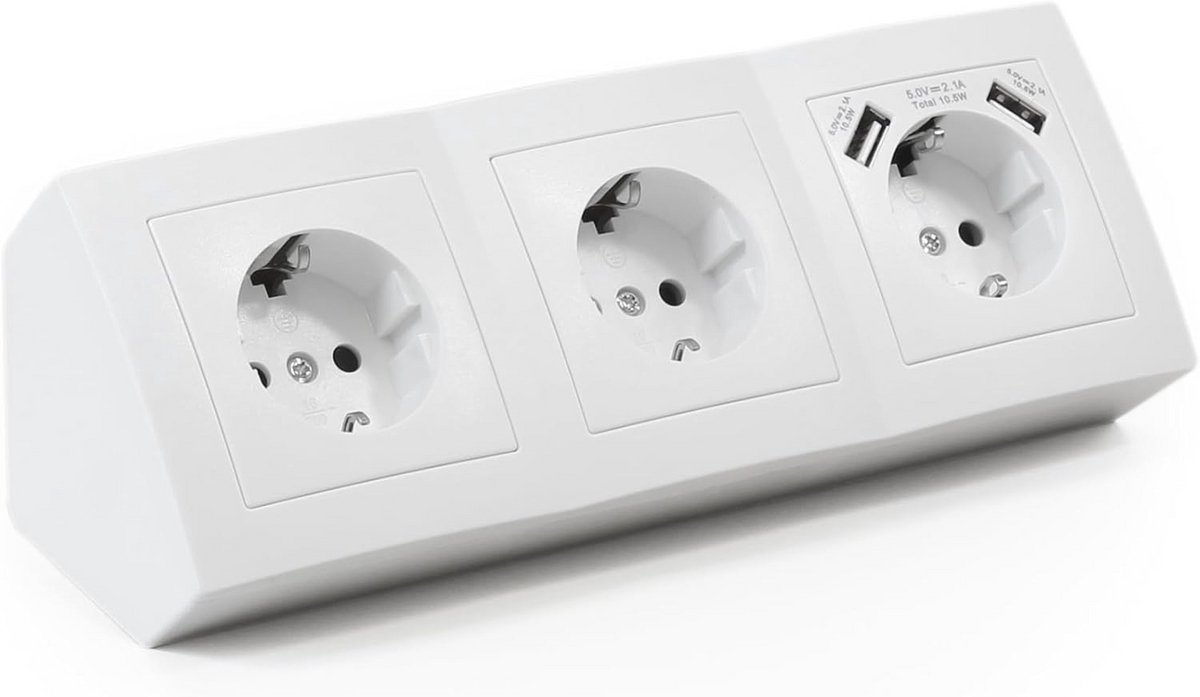 Flair Stopcontactdoos met USB - 3-voudige Geaarde Hoekinbouw