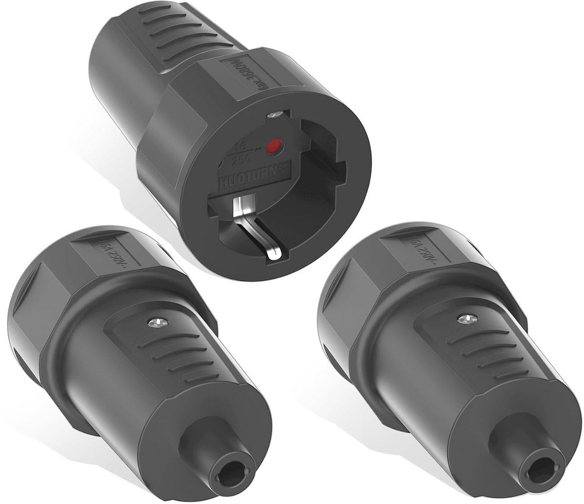 Rubberen Schuko-koppelingen - Verpakking van 3 - 250 V/16 A met Trekontlasting en Veiligheidscontact IP20