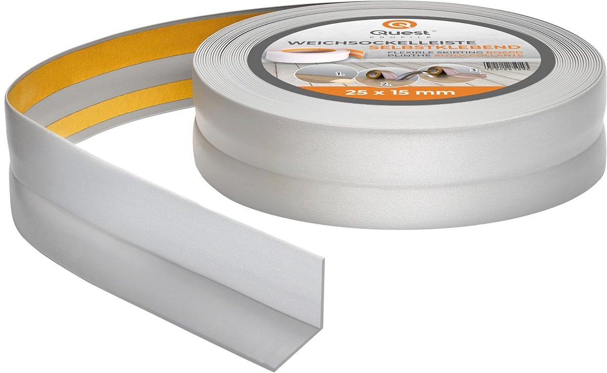 Zelfklevende Zachte Plint - 25 mm x 15 mm - Buigbare Afwerkstrip voor Keuken en Badkamer - Waterdicht, Flexibel & Decoratief (Zilver, 5m)