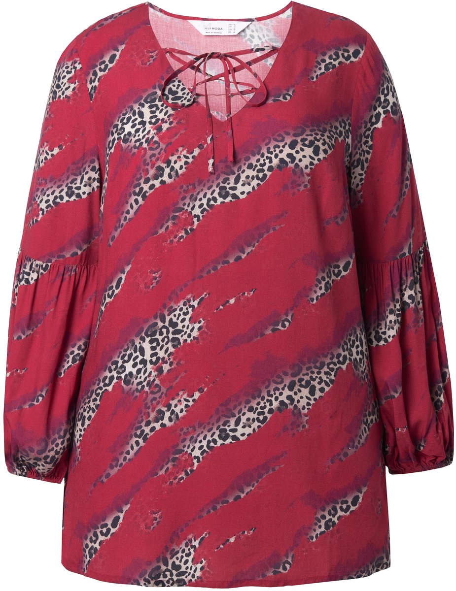 MIAMODA - Dames - blouse A-lijn golvende strepen lange ballonmouwen - Wijnrood - Maat 48