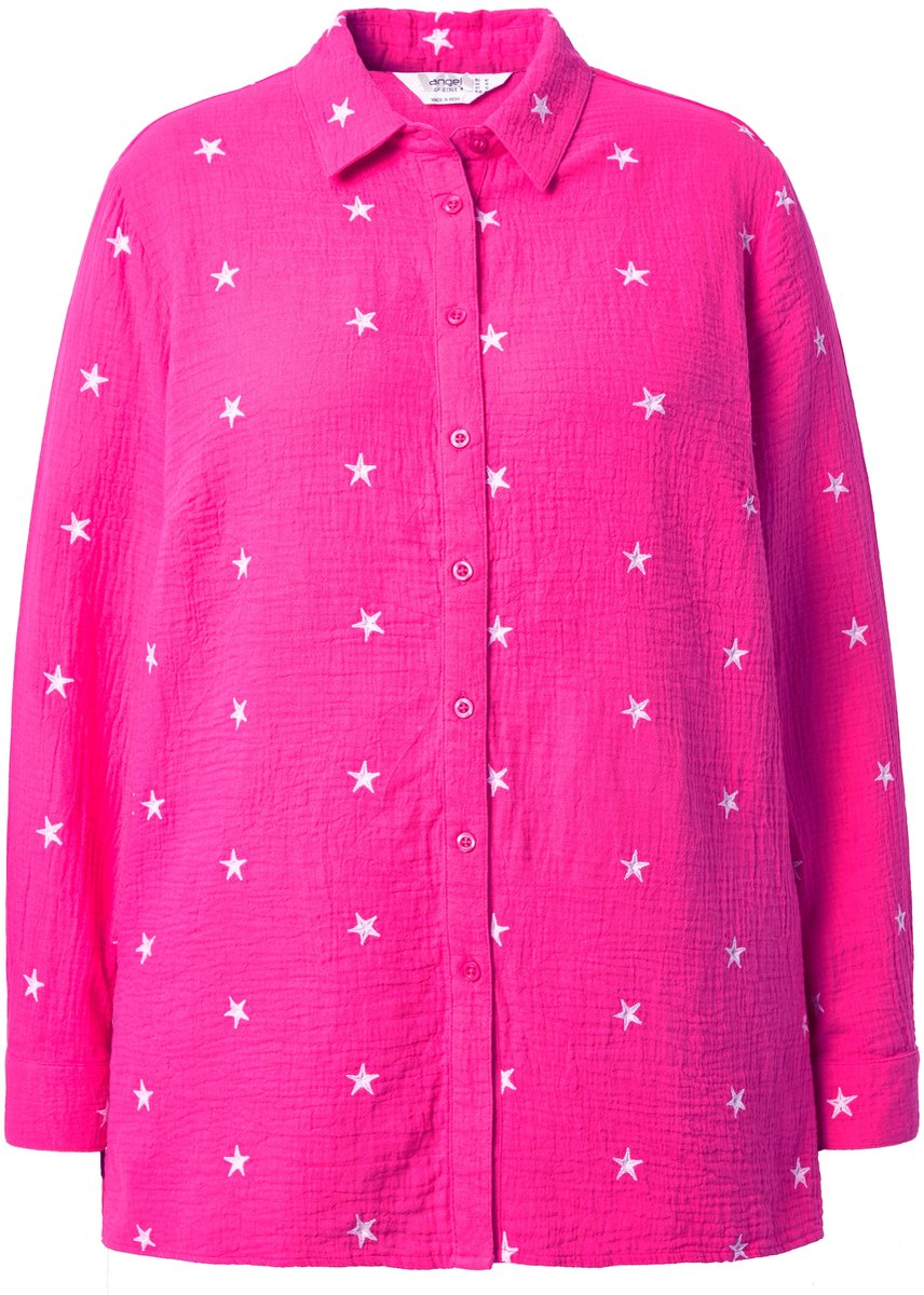 Angel of Style - Dames - blouse van mousseline oversized sterrenborduursel - Hibiscusrood - Maat 52