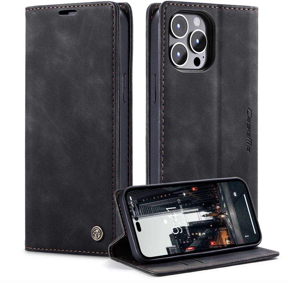 CaseMe – Telefoonhoesje geschikt voor Apple iPhone 15 Pro Max – Wallet Book Case – Magnetische Sluiting – PU Leer – Zwart