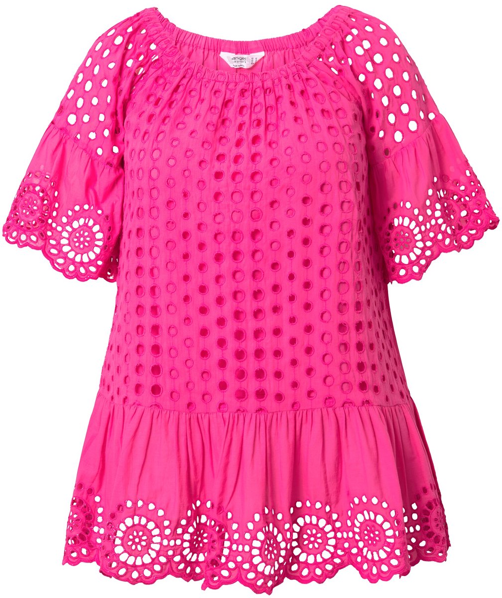 Angel of Style - Dames - Blouse A-lijn ogenborduursel 3/4-raglanmouwen - Hibiscusrood - Maat 44