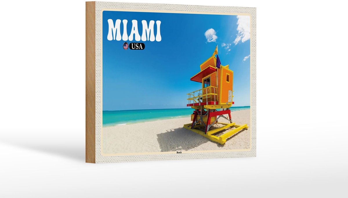 Femer Holzschild Reise 18x12 cm Miami USA Strand Meer Urlaub Dekoration Oranje