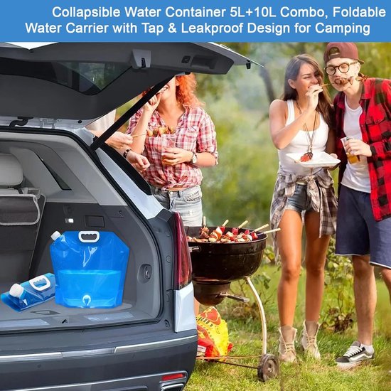 6 stuks - Opvouwbare waterop slagzakken - Met kraan - 5 en 10 Liter - Watercontainer - Noodwaterfles - Campingwaterjerrycan - Watertank - Draagbare waterzak - Noodpakket - Voor buitensporten, kamperen, wandelen, picknick, barbecue - Blauw van Merkloos — afbeelding 2