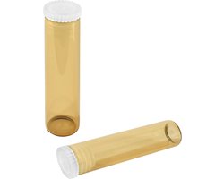 Glazen buisjes vlakke bodem voor globuli en testsets, 50 mm x Ø12 mm, bruin glas, inclusief stoppen (100 stuks)