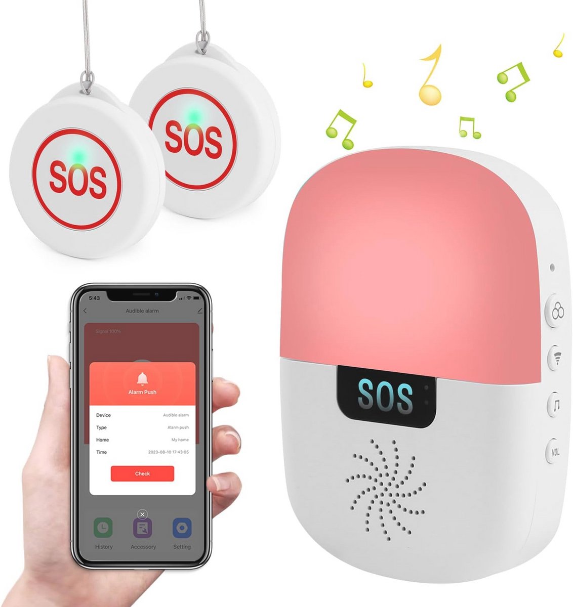 Senior Alarm Systeem met WiFi voor Noodgevallen - SOS Knop en Ontvanger