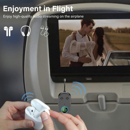 Bluetooth-zender en -ontvanger, 2-in-1 Bluetooth-adapterzender, geschikt voor vliegtuigen, koptelefoons, tv's, reizen, luidsprekers, auto's, draadloze adapters, 3,5 mm aux-aansluiting, dubbele verbinding (1) van Merkloos — afbeelding 2