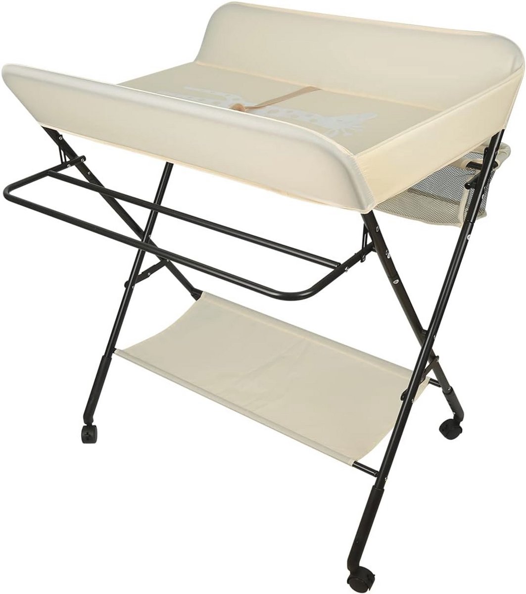 Opvouwbare verschoontafel met grote opslagmand voor baby essentials - Draagbare verzorgingstafel met veiligheidshek