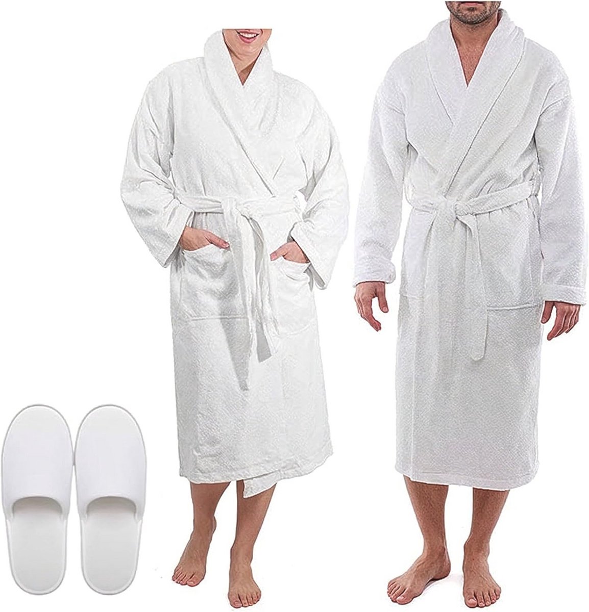 100% Egyptisch Katoenen Badstof Badjas - Uniseks M | Ochtendjas van Hotel- en Spa-kwaliteit - Terry Wit