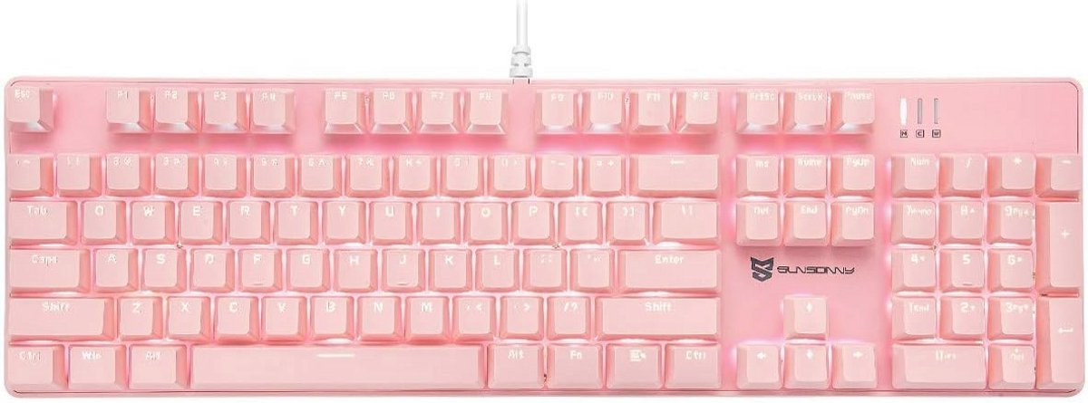 Mechanisch Gaming Toetsenbord Bedraad Met 104 Sleutels En Roze Achtergrondverlichting