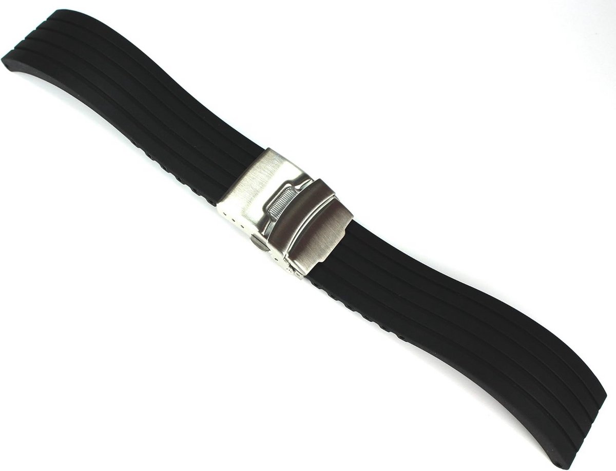 Zwart 18 mm Siliconen Rubber Vouwsluiting Horlogeband