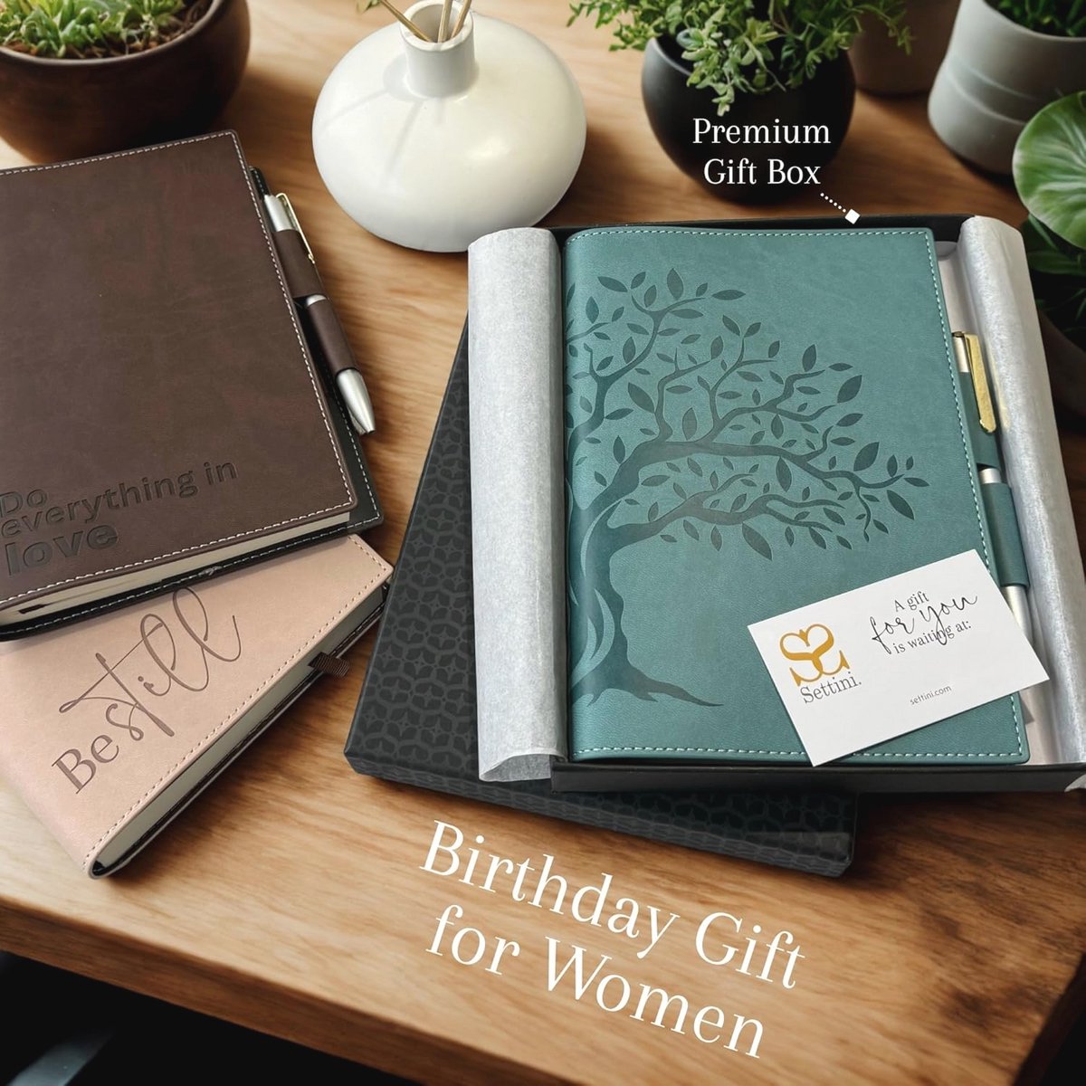 Hervulbaar dagboek met dubbele pennenhouder en luxe pen - 256 pagina's gelinieerd papier - groenblauw met levensboom — cadeau in Kalenders & Planners - foto 3