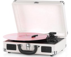 Mersoco Vinyl Platenspeler, draagbare platenspeler met geïntegreerde luidsprekers en 3 snelheden, vintage koffer met RCA-uitgang, AUX-ingang
