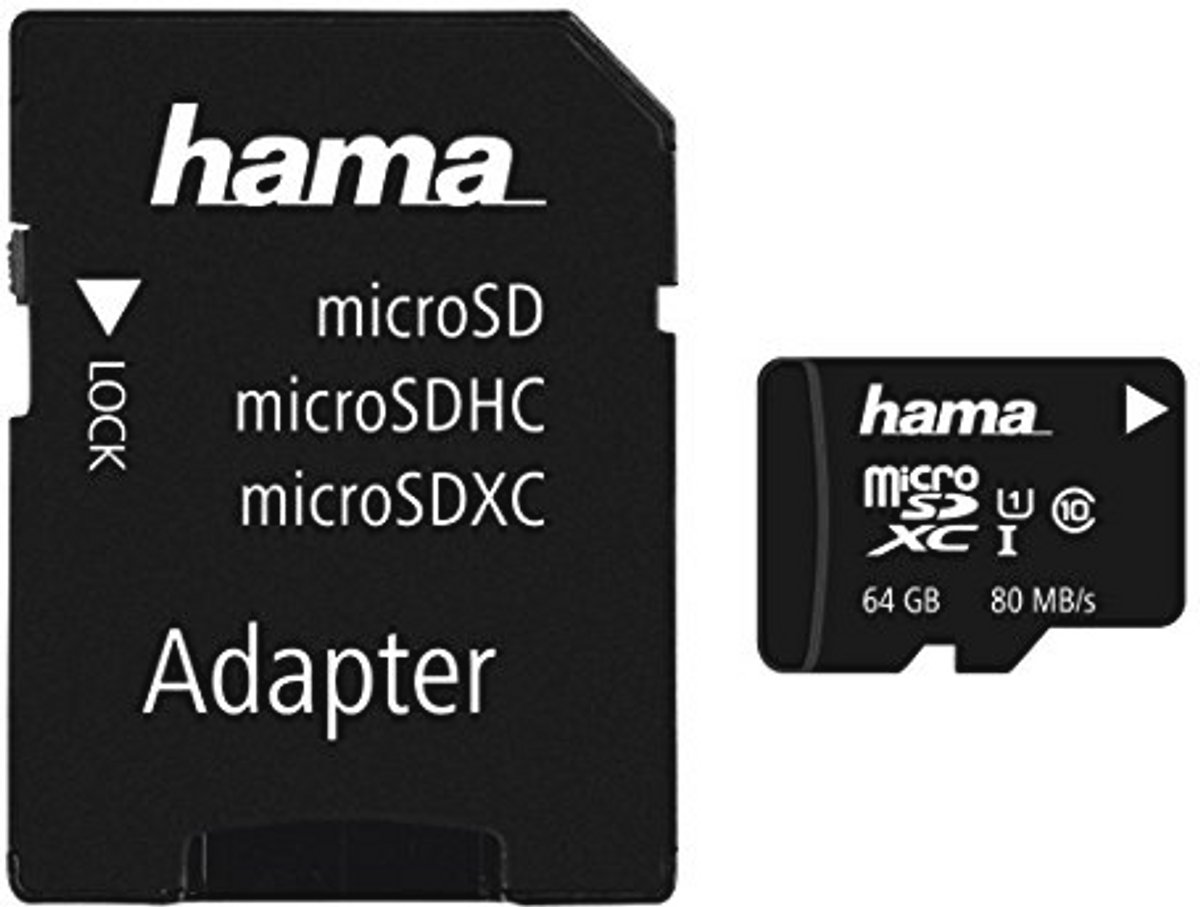 microSDXC 64GB Class 10 UHS-I 80MB/s kaart incl. SD-adapter