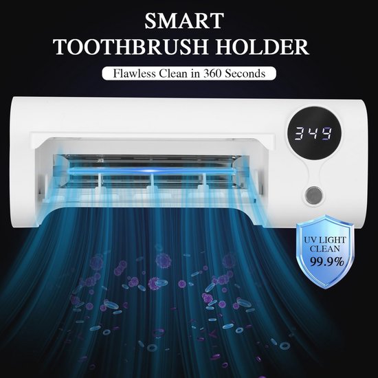 UV-tandenborstelhouder, sterilisator voor elektrische tandenborstel, USB- oplaadbaar, tandenborstelorganizer, voor 5 borstels, 70 dagen met één lading (wit